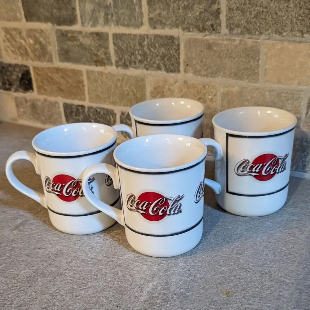 4 Vtg 2002 Coca Cola Coffee Tea Hot Cocoa Mugs Stoneware Sakura